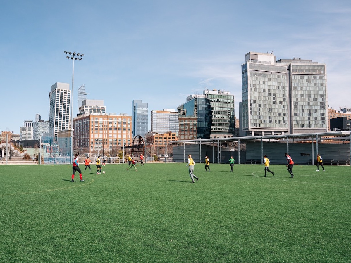 Players competing on the Gansevoort Peninsula turf